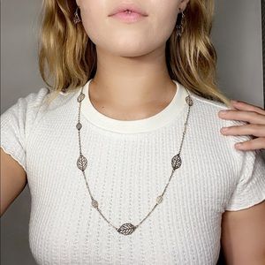 Golden leaf chain necklace and earring set